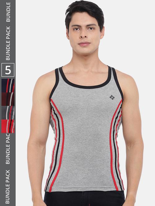men pack of 5 striped scoop neck vest - 21970284 - Very Small Image - 1