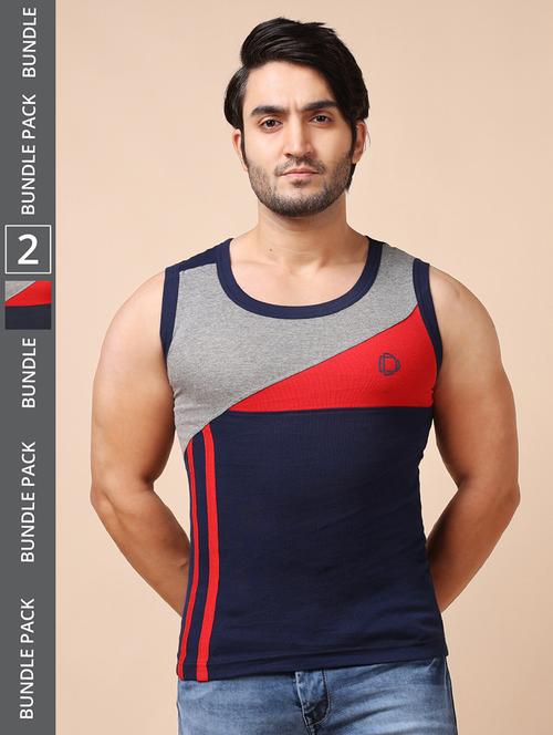 men pack of 2 color block round neck vest - 21970322 - Very Small Image - 1