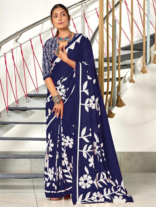 women printed casual wear saree with blouse - 21971034 - Very Small Image - 1