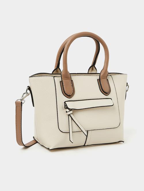 cream pu leather satchel with zip closure - 21971339 - Very Small Image - 1