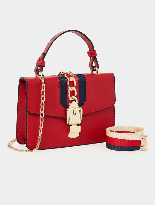 red pu structured handbag with chain strap - 21971391 - Very Small Image - 1