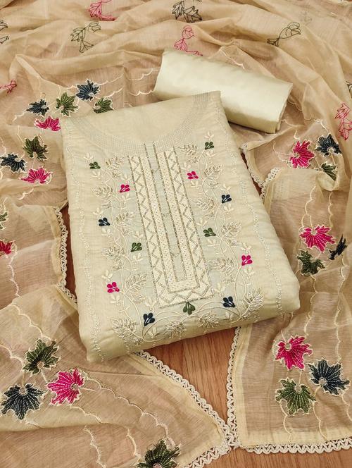 women solid with work embroidered unstitched suit set - 21972706 - Very Small Image - 1