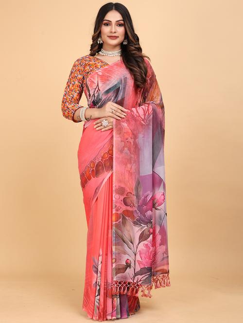 women floral printed saree with blouse - 21975257 - Very Small Image - 1