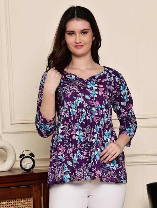 women three quarter sleeve peplum ethnic top - 21975294 - Very Small Image - 1