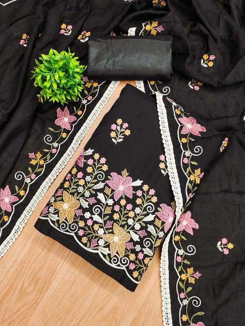 women solid with work embroidered unstitched suit set - 21975297 - Very Small Image - 1