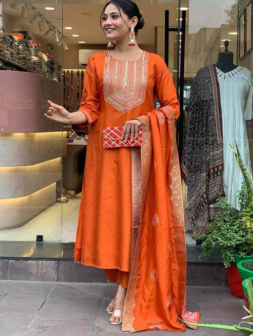 women three quarter sleeve kurta pant with dupatta set - 21975483 - Very Small Image - 1