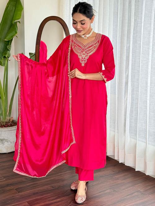 women three quarter sleeve kurta pant with dupatta set - 21975491 - Very Small Image - 1