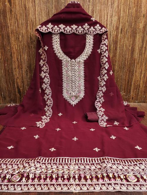 women solid with work embroidered unstitched suit set - 21975636 - Very Small Image - 1
