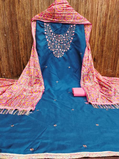 women solid with work embroidered unstitched suit set - 21975716 - Very Small Image - 1