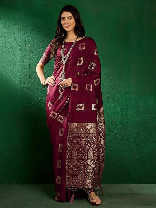 women maroon self design saree with blouse - 21976058 - Very Small Image - 1