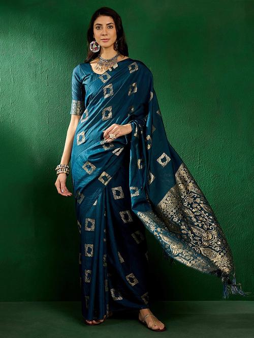 women blue self design saree with blouse - 21976059 - Very Small Image - 1