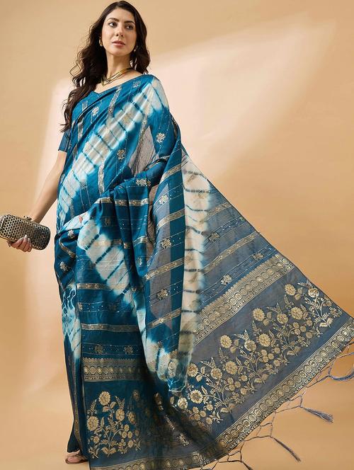 women tie & dye printed saree with blouse - 21976062 - Very Small Image - 1