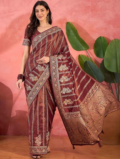 women self design banarasi saree with blouse - 21976108 - Very Small Image - 1