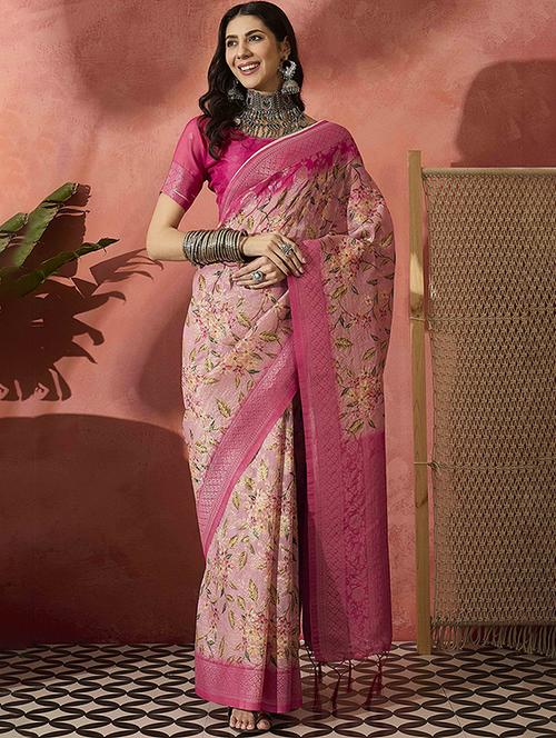 women floral printed bordered saree with blouse - 21976133 - Very Small Image - 1