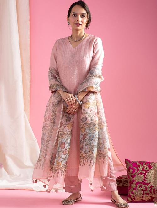 women three quarter sleeve kurta pant with dupatta set - 21976519 - Very Small Image - 1
