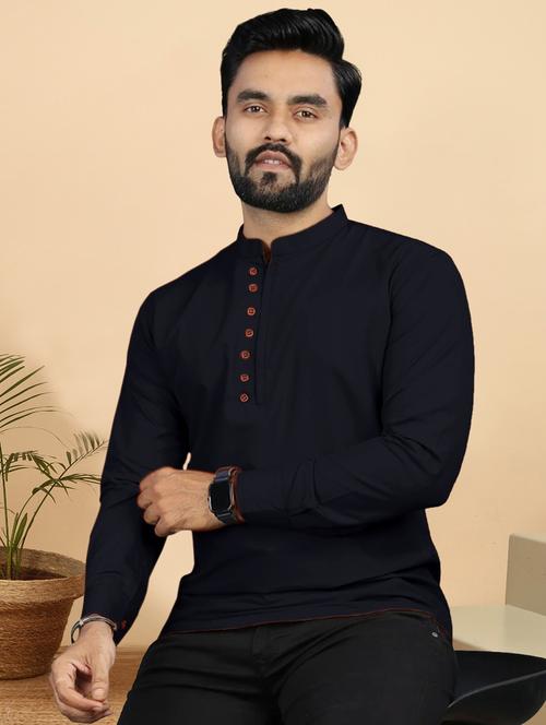 men solid mandarin neck short kurta - 21976532 - Very Small Image - 1