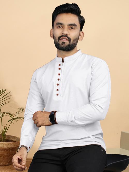 men solid mandarin neck short kurta - 21976542 - Very Small Image - 1