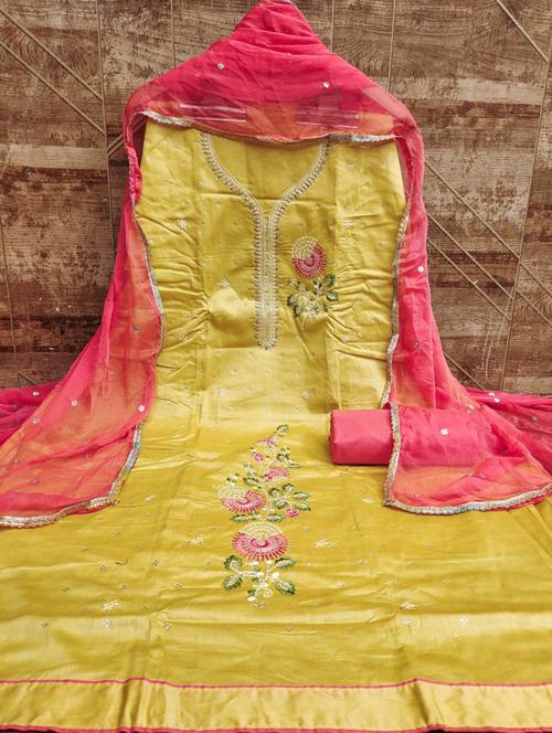 women solid with work embroidered unstitched suit set - 21976653 - Very Small Image - 1