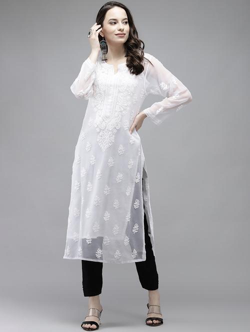 women chikankari long sleeve kurta pant set - 21978562 - Very Small Image - 1
