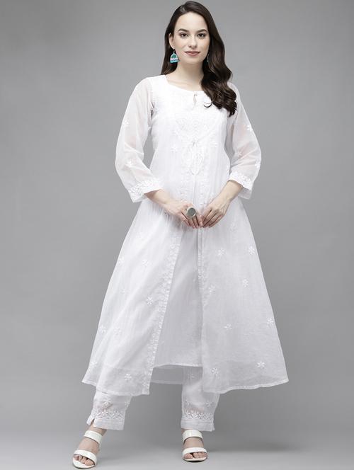 women chikankari long sleeve kurta pant set - 21978598 - Very Small Image - 1