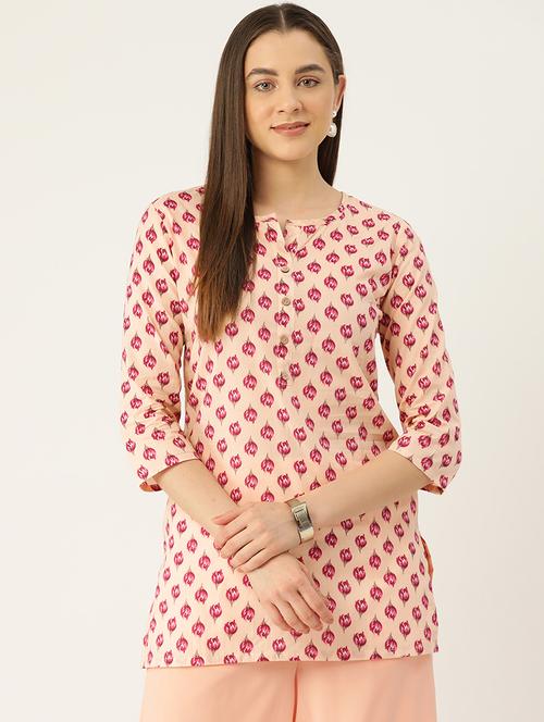 women printed three quarter sleeve straight kurti - 21979028 - Very Small Image - 1