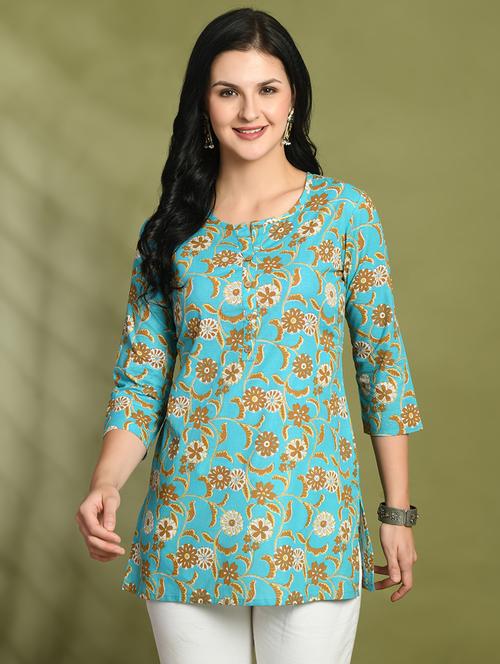 women printed three quarter sleeve straight kurti - 21979033 - Very Small Image - 1