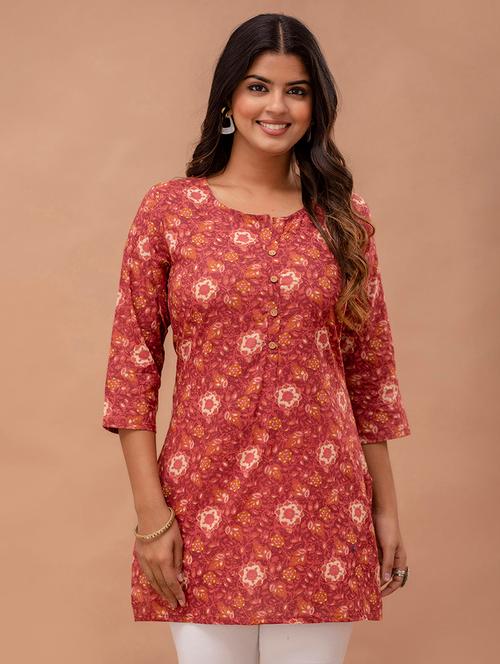 women printed three quarter sleeve straight kurti - 21979038 - Very Small Image - 1