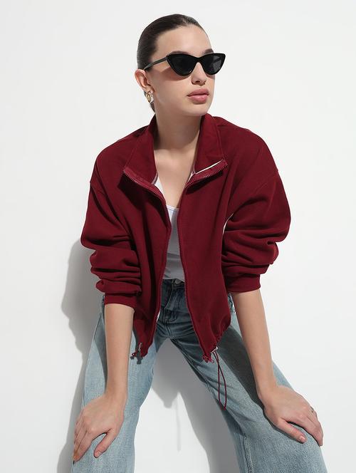 women maroon tapered long sleeve crop jacket - 21979850 - Very Small Image - 1