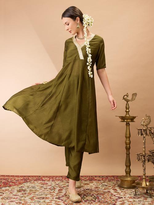 women solid short sleeve kurta pant set - 21980134 - Very Small Image - 1