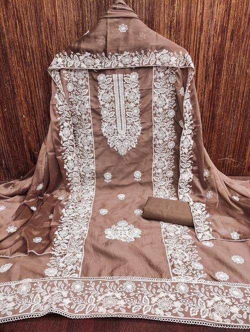 women solid with work embroidered unstitched suit set - 21980207 - Very Small Image - 1