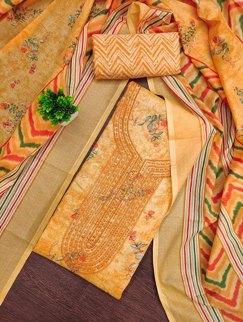 women printed with embroidery work unstitched suit set - 21981280 - Very Small Image - 1