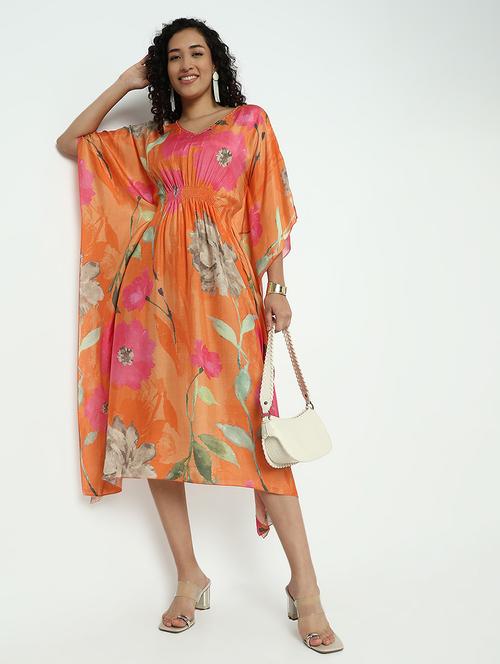 women floral print kimono sleeve kaftan dress - 21982960 - Very Small Image - 1