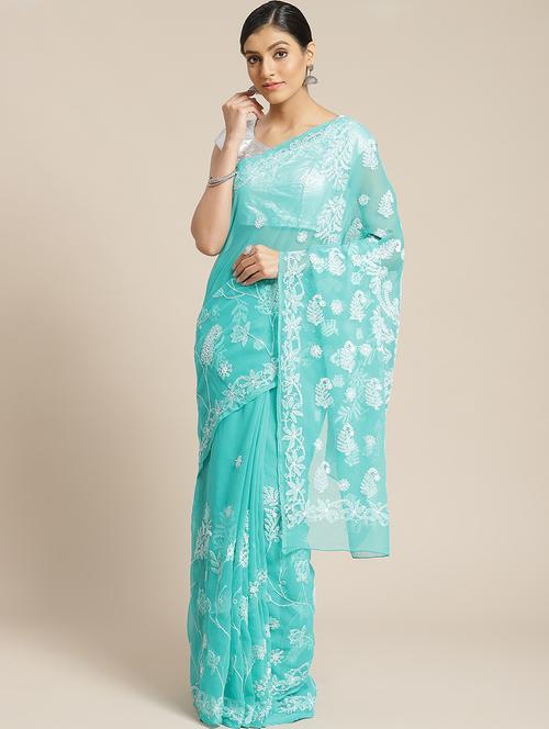 women solid with work chikankari saree with blouse - 21983047 - Very Small Image - 1