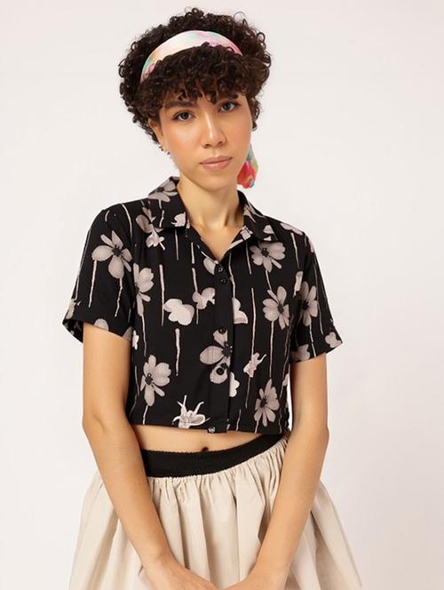 women printed collared short sleeve crop shirt - 21983471 - Very Small Image - 1