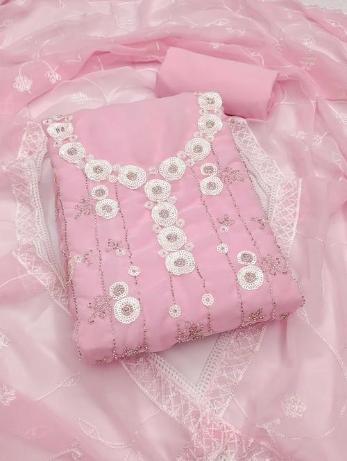 pink cotton blend unstitched suit - 21984456 - Very Small Image - 1