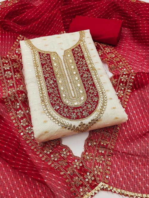 white cotton blend unstitched suit - 21984469 - Very Small Image - 1