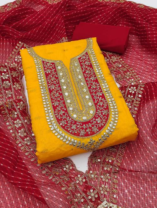 yellow cotton blend unstitched suit - 21984470 - Very Small Image - 1