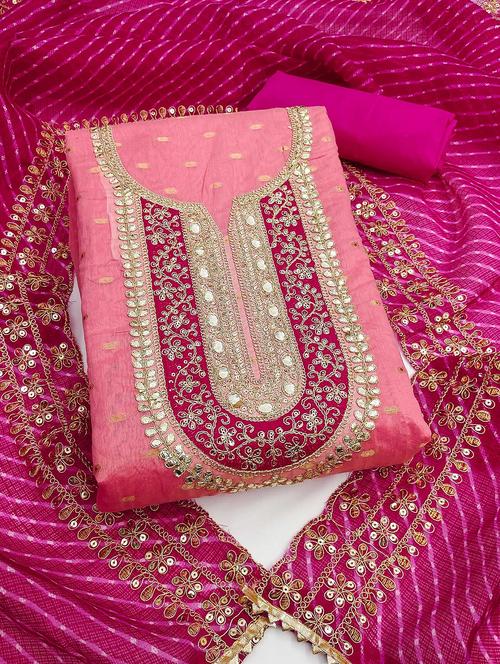 pink cotton blend unstitched suit - 21984475 - Very Small Image - 1