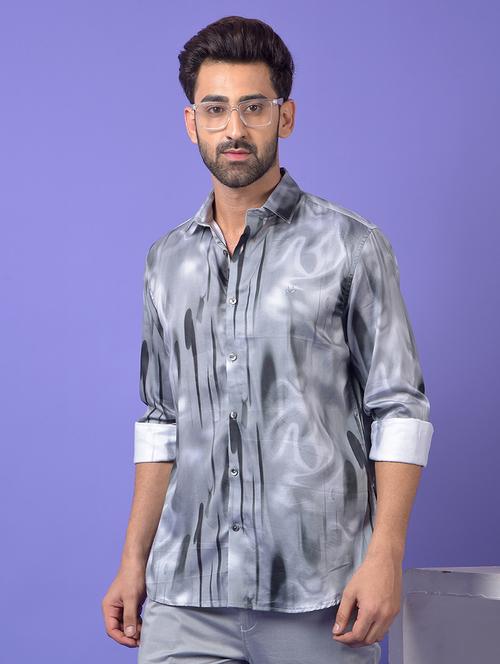grey cotton blend casual shirt - 21984631 - Very Small Image - 1