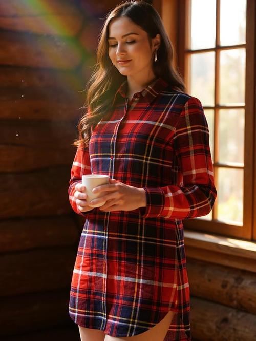 women checkered collared high low shirt dress - 21985375 - Very Small Image - 1