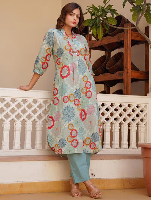 women floral three quarter sleeve kurta pant set - 21985578 - Very Small Image - 1