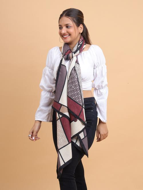 geometric print viscose blend women scarf - 21986827 - Very Small Image - 1