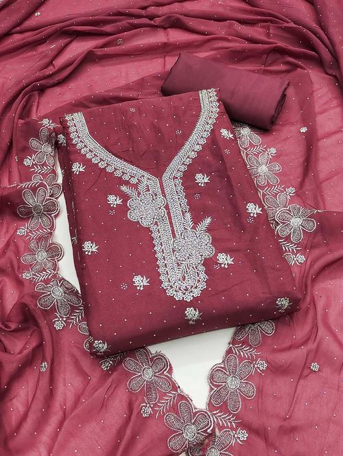women solid with work embroidered unstitched suit set - 21986856 - Very Small Image - 1