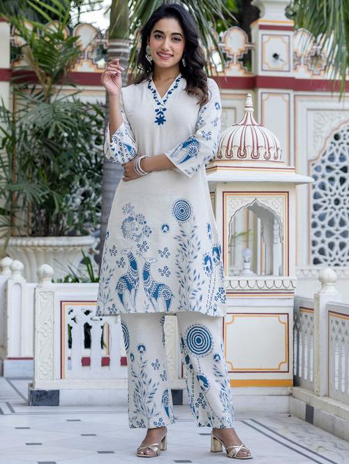 women printed three quarter sleeve ethnic co-ord set - 21987041 - Very Small Image - 1