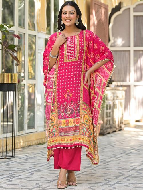 women printed kimono sleeve kaftan kurta pant set - 21988043 - Very Small Image - 1