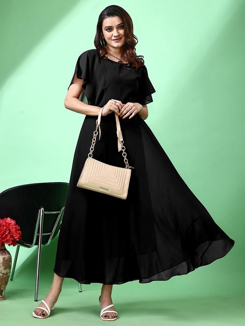 women solid flared sleeve fit & flare maxi dress - 21988879 - Very Small Image - 1