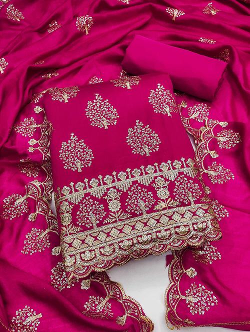 women solid with work embroidered unstitched suit set - 21989459 - Very Small Image - 1