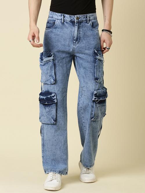 men blue washed mid rise denim cargo - 21989511 - Very Small Image - 1