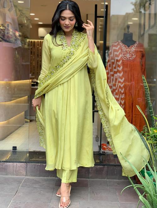 women solid with work long sleeve kurta pant with dupatta set - 21989881 - Very Small Image - 1