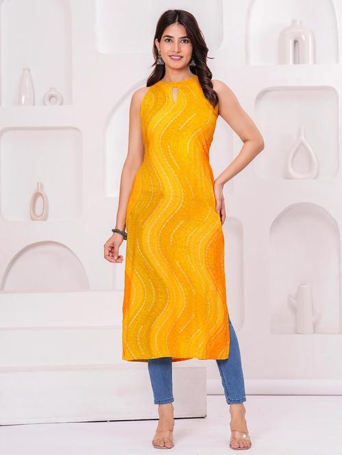 women printed halter neck straight kurta - 21991097 - Very Small Image - 1